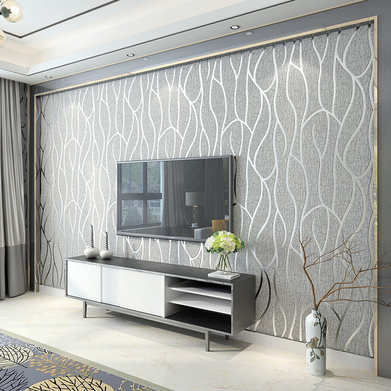 3D modern minimalist geometric curve striped TV background wall wallpaper thickened non-woven bedroom living room wallpaper