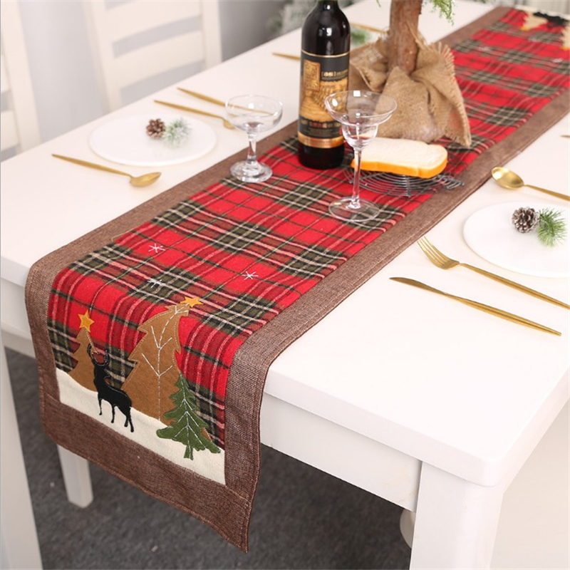 New plaid cloth sticker table flag elk small tree table mat 180cm placemat decoration hot selling Christmas tablecloth