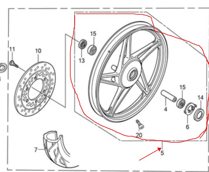 Wuyang Honda Country Four Collar Imperial 125-20 phía trước và phía sau trung tâm lắp ráp bánh trước (màu xám kim loại) chính hãng - Vành xe máy