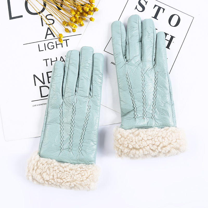 Leather gloves women's winter warm cycling velvet thick waterproof cold windproof area Autumn and winter riding cold touch screen