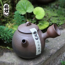 Crane carp sand pottery F pure handmade teapot side pot emergency Intangible Cultural Heritage sand ceramic teapot natural health emergency beard