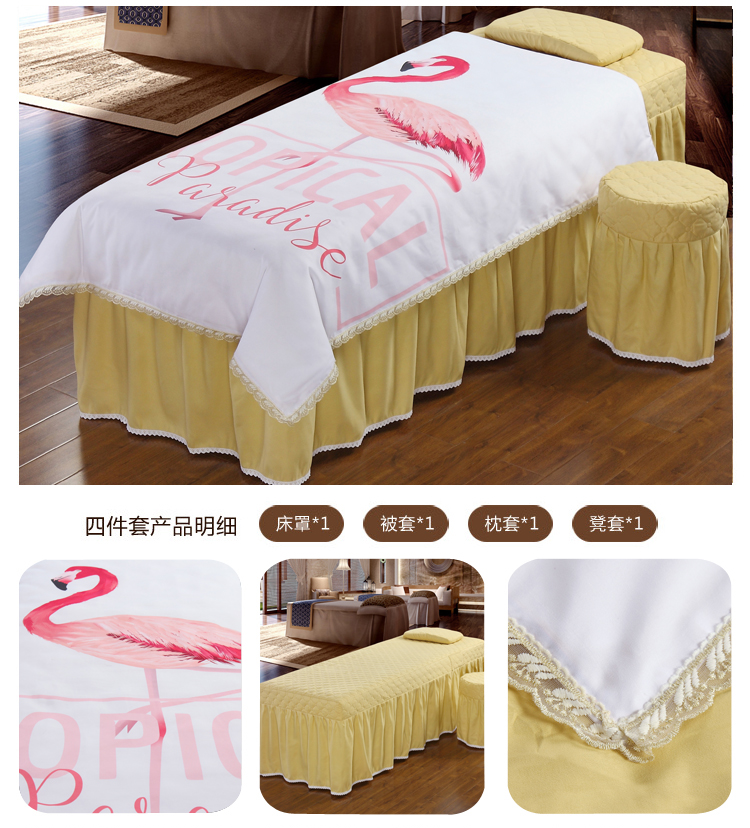 Ins net vẻ ​​đẹp màu đỏ trải giường bốn bộ phổ quát đơn giản làm đẹp thẩm mỹ giường spa hình thang dầu gội đầu giường - Trang bị tấm ga trải giường spa giá rẻ