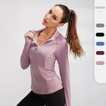 Autumn and winter womens sports long-sleeved fitness running yoga clothing high-elastic tights quick-drying stand-up collar sweatshirt 92506