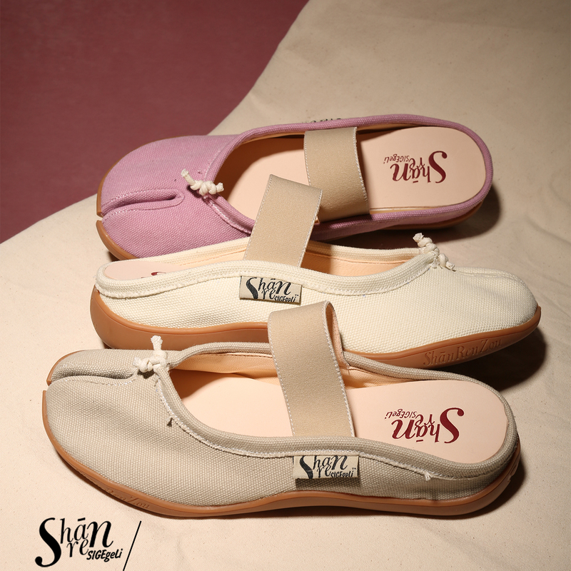 Shānren Original Niche Canvas Split-Toe Half Slippers for Women with Hidden Height Increase, Mary Jane Slippers for Women, Suitable for Summer Outdoor Wear Shānren Original Niche Canvas Split-Toe Half Slippers for Women with Hidden Height Increase, Mary Jane Slippers for Women, Suitable for Summer Outdoor Wear