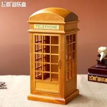 London Street simulation phone booth music box wooden music box creative birthday gift for girlfriends