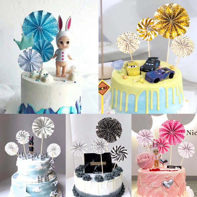 Children's birthday cake decoration decoration mini paper flower sunflower card baking party dessert table card net red