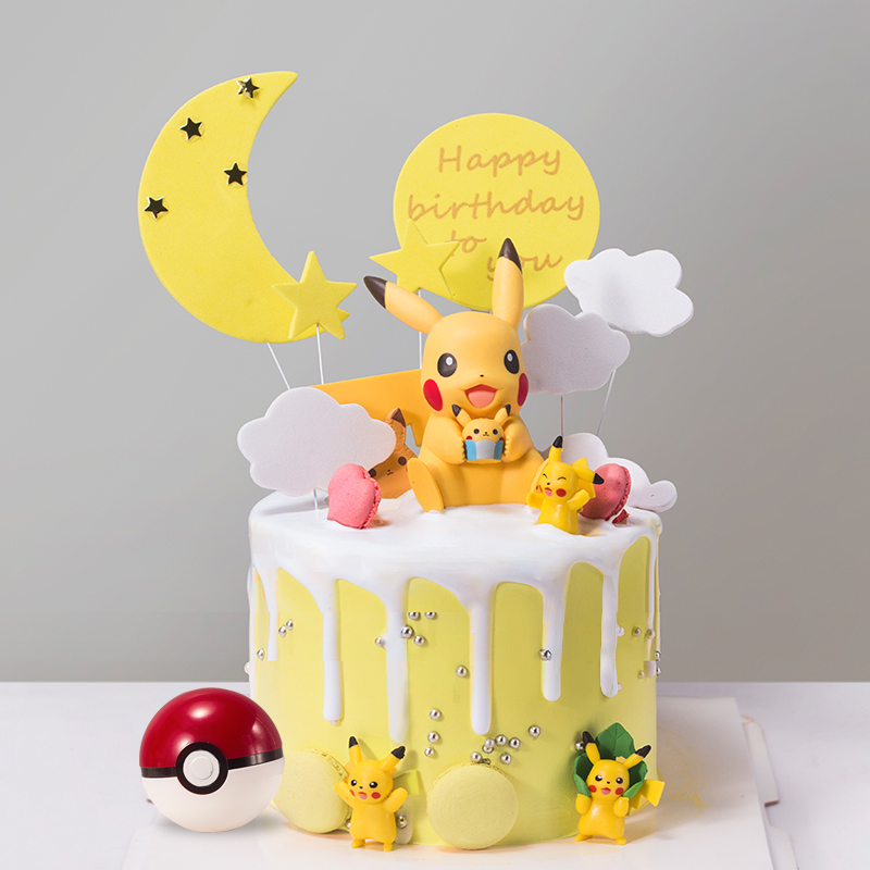 Pikachu children's birthday cake decoration swinging piece net red pet small genie yellow doll plug-in plug-in flag net red-Taobao