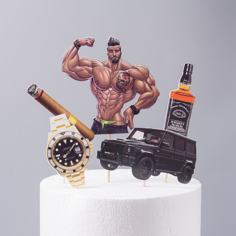 Bake Birthday Cake Decoration Pendulum Bodybuilding Bodybuilding Muscle Fitness Men God's Watch Car Plugin Suit-Taobao