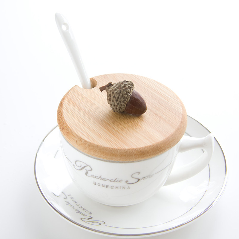Creative dustproof environmental protection solid wood bamboo diy handmade mark tea cup accessories water coffee cup cover acorn
