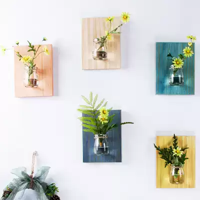 Solid Wood literary creative home wall decoration TV background plant wall decoration plant wall decoration hanging hydroponics vase