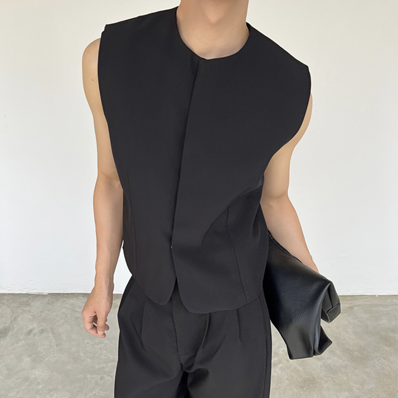 Chein/Spring and Summer Italian-Style High-End Hidden Button Vest Suit, Versatile, Fashionable, Simple Sleeveless Jacket, Casual Trousers