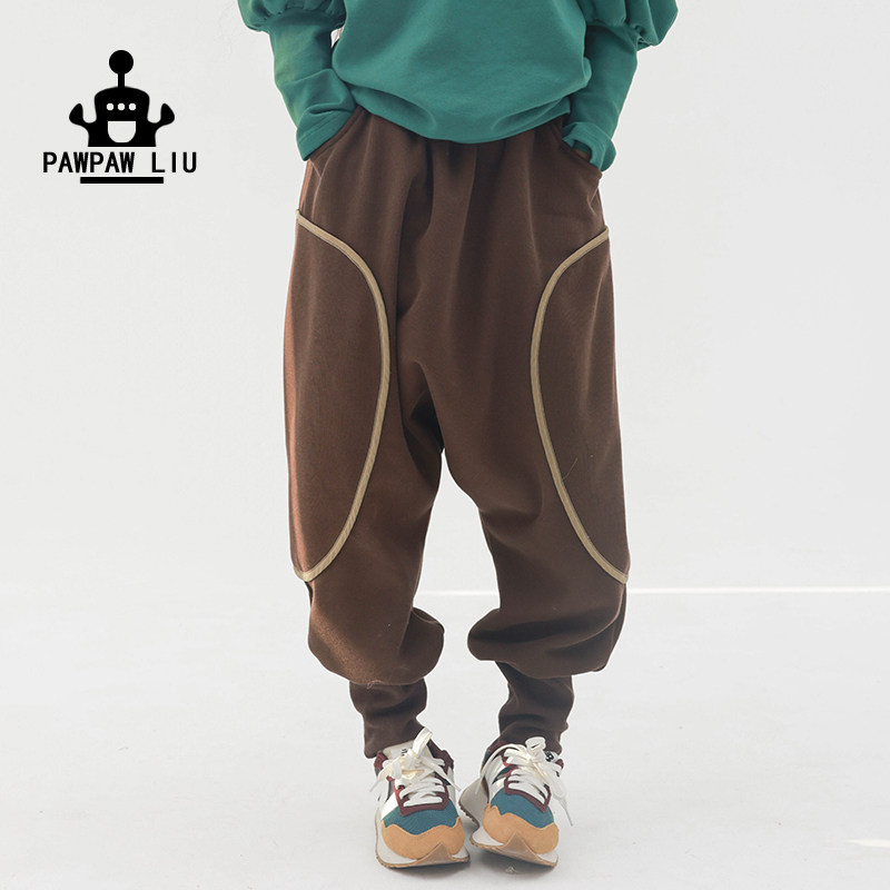 Pawpaw Liu original design girl gush pants autumn winter new pint boy curly shaped bungalow pants casual-Taobao