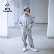 Pawpaw Liu original design Childrens casual coat Spring and Autumn new gray small high collar handsome coat tide