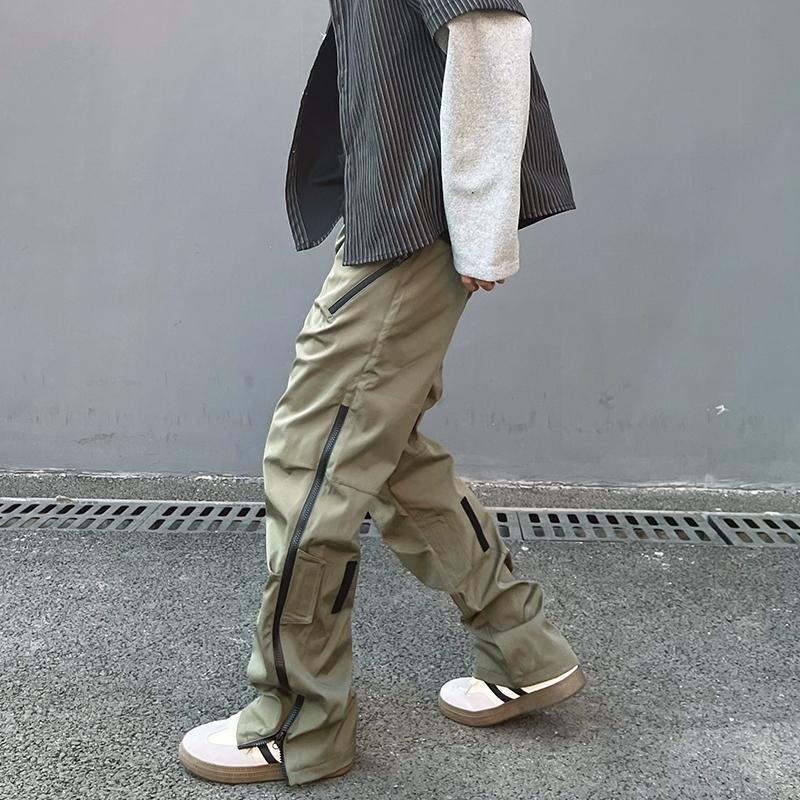 Onpt American Street Vibe Slim-Fit Outdoor Functional Pants for Men, Straight-Leg Teflon Waterproof Zipper Casual Long Pants Trendy