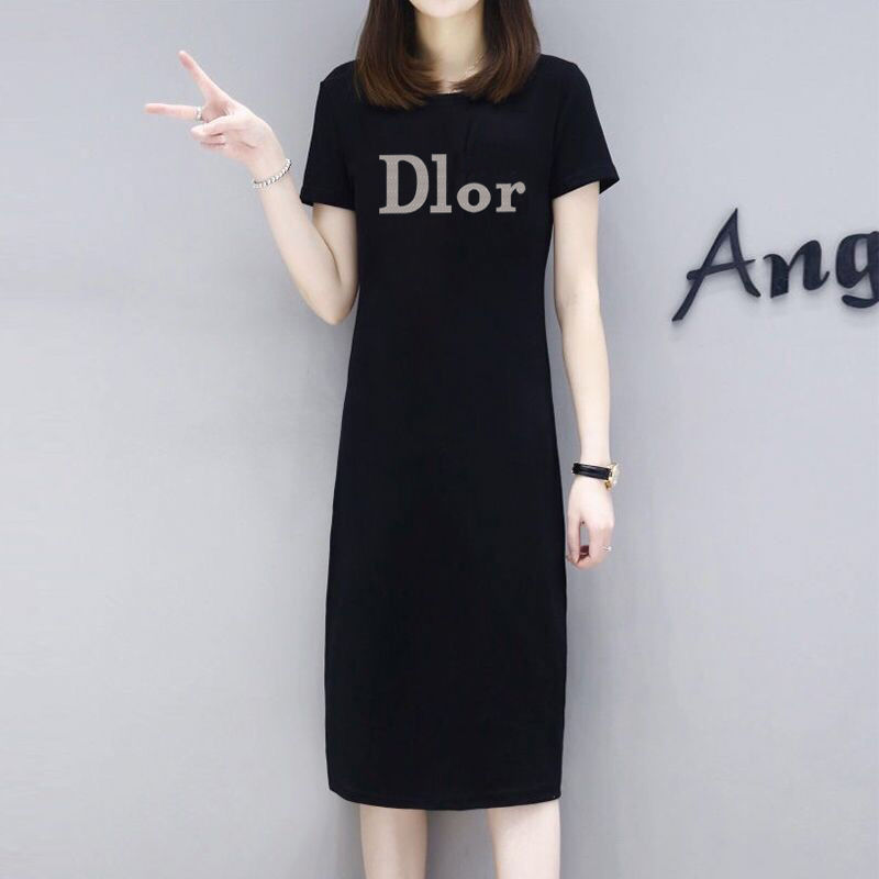 Pure Cotton Plus-Size Casual Youthful T-Shirt Dress for Women, 2026 Summer New Style, Loose Fit, Slimming, Elegant, Over-The-Knee Long Dress