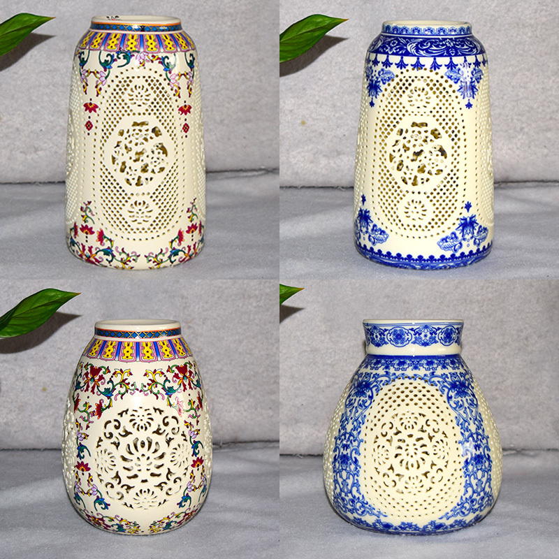 Chinese-Style Table Lamp, Pendant Light, Hallway Pendant Light, Single-Head or Multi-Head, Jingdezhen Hollow-Out Light-Transmitting Ceramic Lampshade DIY Accessories