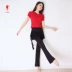 Giày đỏ cotton mềm mượt phía trước V lưng tròn tay áo ngắn Áo tập yoga Quần áo nhảy vuông nhảy 35061 - Khiêu vũ / Thể dục nhịp điệu / Thể dục dụng cụ