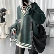 Left disassembly 2020 autumn and winter college style men and women loose large size trend V-neck knitted sweater neutral jacket