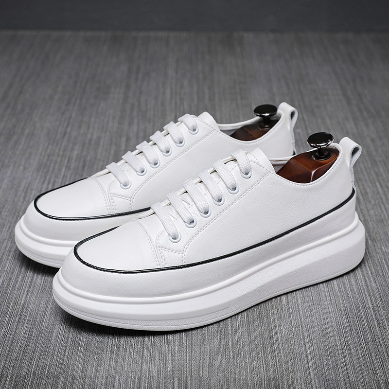 Tide brand white shoes men's leather 2021 new thick-soled heightened platform shoes British trend all-match breathable casual shoes