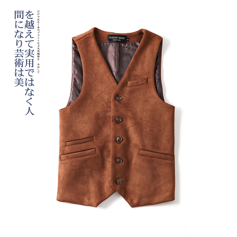 Autumn and Winter Korean Style Trendy Suede Coffee-Colored Retro Men's Suit Vest British Style Large Size Warm Vest Trendy 2024