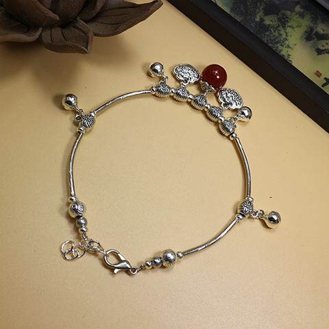 Quà tặng sinh nhật vòng chân nữ sterling bạc chuông đôi mã não đỏ phong phú và an toàn vào khóa bạc vòng chân bạc vòng chân