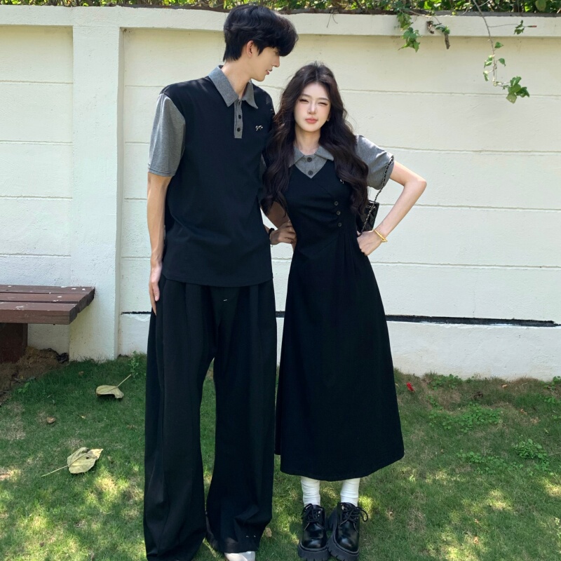 High-End Couple Outfits, One Skirt and One Shirt, Unique Design, Short-Sleeved Polo Shirt, Fake Two-Piece Dress, Summer for Men and Women High-End Couple Outfits, One Skirt and One Shirt, Unique Design, Short-Sleeved Polo Shirt, Fake Two-Piece Dress, Summer for Men and Women