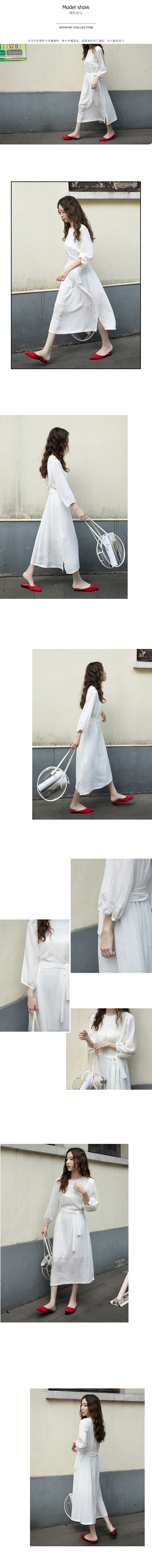 2018 đầu thu mới màu cotton rắn và thắt lưng bằng vải lanh với tay áo bảy điểm chia áo dài retro Hàn Quốc những mẫu váy len dáng dài đẹp