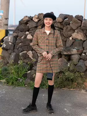 Clearance spike temperament plaid suit women's one-step skirt skirt A- line dress early autumn Joker women tide two-piece set