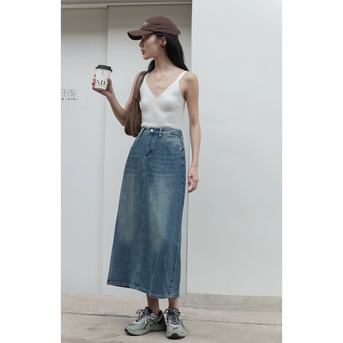 Джинсовая юбка, осенняя длинная юбка, подходит для подростков, А-силуэт