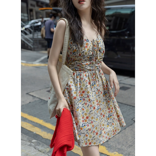 Платье-комбинация, юбка, мини-юбка, пляжное платье, в цветочек, подходит для подростков