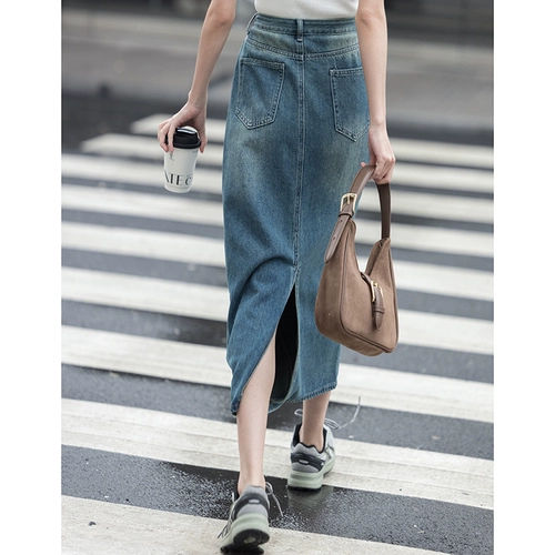 Джинсовая юбка, осенняя длинная юбка, подходит для подростков, А-силуэт