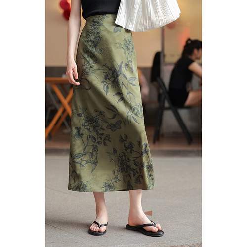 Летняя длинная юбка, китайский стиль, высокая талия