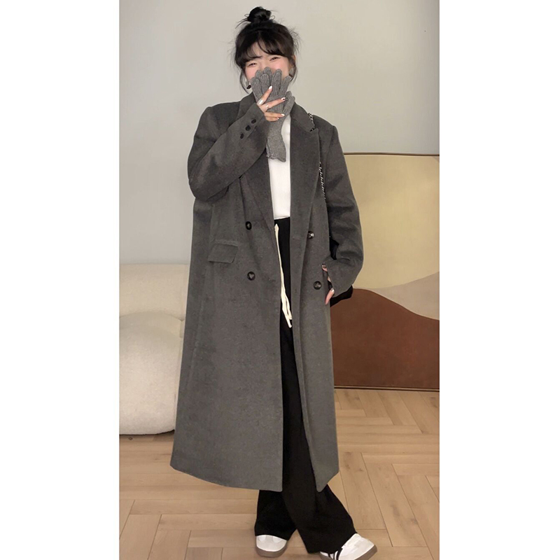 Find the grey fur coat the right shoulder jacket woman winter senior sensation long style suit, son black little guy-Taobao