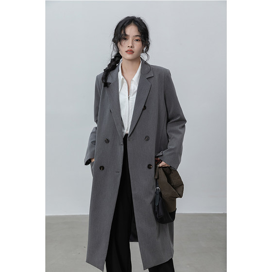 MiDing gray suit coat coat women's spring long black small man's shoulder suit high-end casual