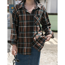 Clearance spike check check plaid shirt jacket female design sense small public recovery ancient port flavor loose long sleeve shirt spring and autumn