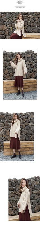 Đơn giản tính khí hoang dã lỏng rắn màu kim dày cao cổ áo chia ngã ba áo len áo len Hàn Quốc nữ 2018 những kiểu áo len dáng dài đẹp