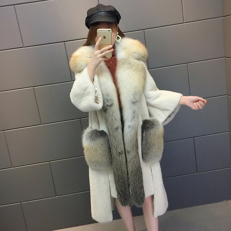 Mink fur coat women's whole mink long imported American mink fur coat fox fur big fashion European station