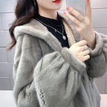 2021 new velvet whole mink fur coat womens mid-length hooded imported thin net red mink fur coat