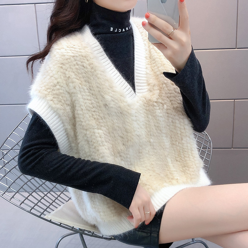2021 autumn and winter new mink fur whole mink woven short mink fur coat waistcoat slim waistcoat fur coat women