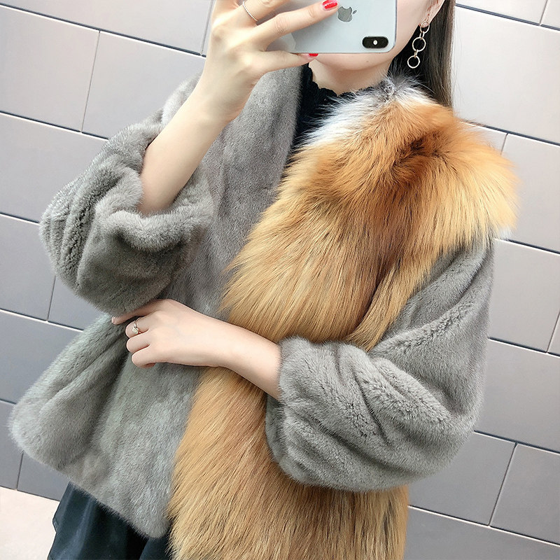 Mink fur coat female foreign short imported mink fur coat whole mink young fox fur luxury small - Taobao
