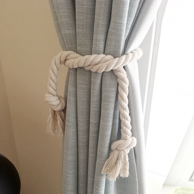 Nordic plus coarse cotton linen curtains tied rope minimalist tie-strap linen cord Hemp Rope Curtain straps Ribbon Pair Rope Pair
