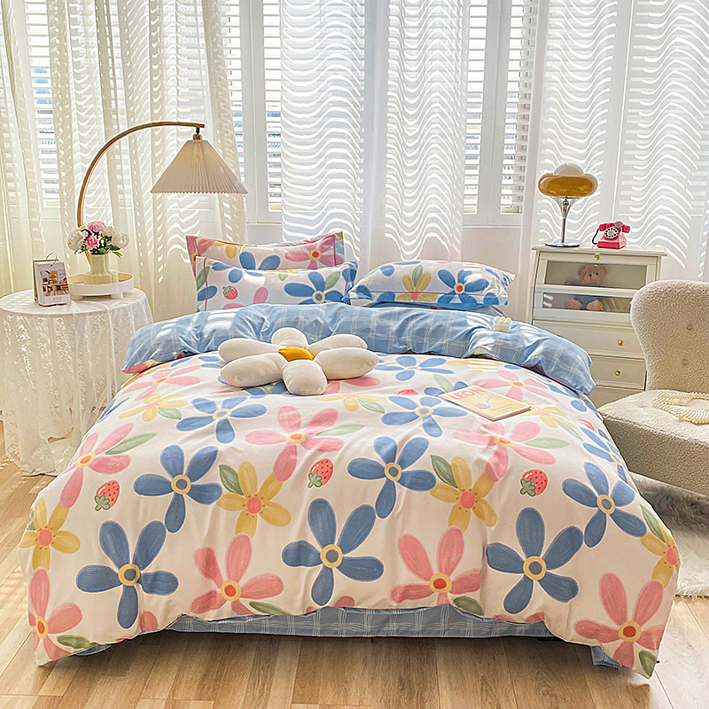 Four sets of long suede cotton high-end four-season workmanship with all-cotton pure cotton mill wool printed little fresh single double four-kit