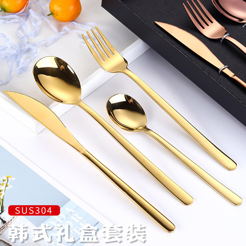 Korean 304 stainless steel knife cha shao kuai four household Western tableware steak knives and forks red coffee spoon fan tang