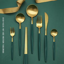 Peacock Green Portuguese Western tableware Net red drawing 304 stainless steel steak knife and fork chopsticks four-piece gift box