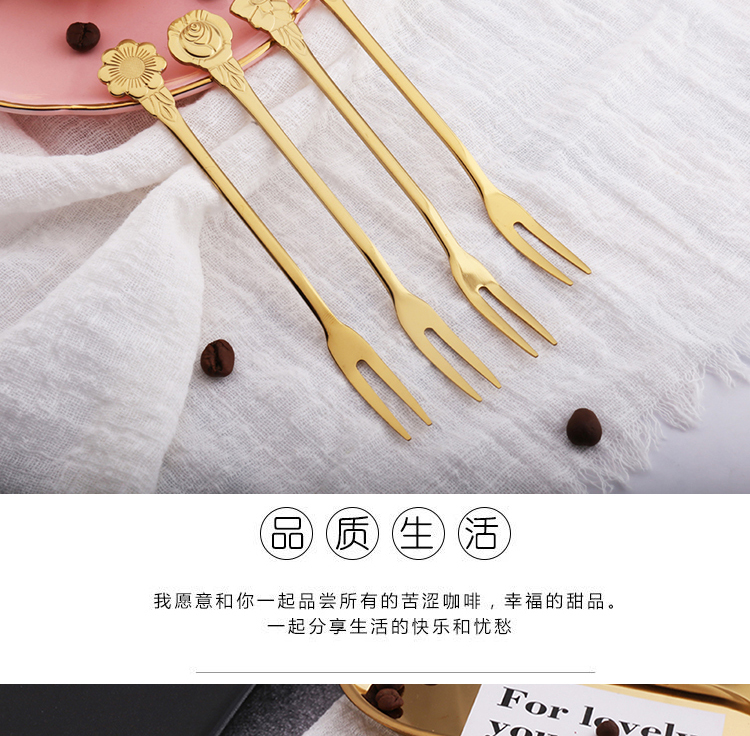 Vàng thép không gỉ cánh hoa muỗng muỗng tráng miệng sáng tạo thìa dài xử lý đá muỗng cà phê hộ gia đình khuấy thìa muỗng anh đào - Cà phê bình pha cà phê moka điện