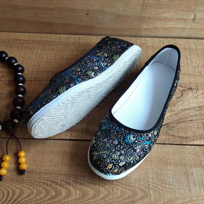 Old Beijing Casual Flat Bottom Shoes Mom Spring Traditional Comfort Low Bunch Shoes Breathable Klayer Bottom Handmade Women Cloth Shoes-Taobao
