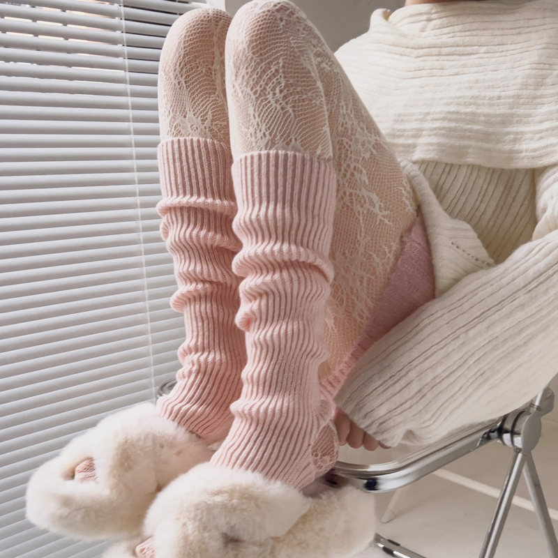 Pink Leg Warmers for Women, Autumn and Winter Thickened Warm Knitted Leg Warmers, Black Mid-Calf Slouch Socks, Japanese Style Jk White Calf Socks