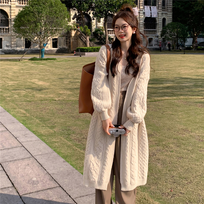Korean Style Versatile Lazy Style Twist Knit Cardigan Sweater for Women, Mid-Length, Thickened for Spring, Autumn, and Winter, 2025 New Model