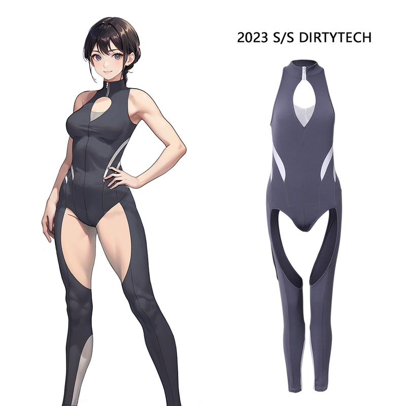 Deqi Society Original Gray Shark One-Piece Yoga Pants Fitness One-Piece Suit Sexy Stretchy Cosplay Anime Style