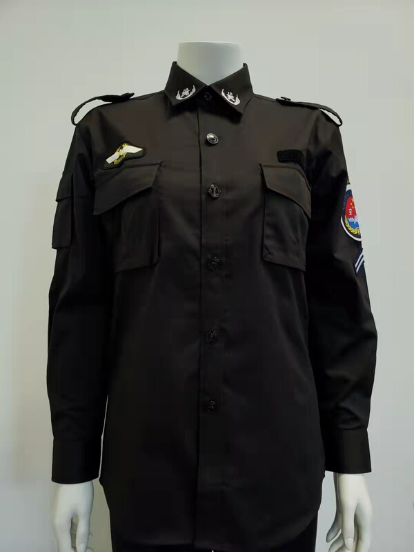 Airport Security Check Long-Sleeved Shirt Black Non-Fading Slim Polyester Cotton Security
